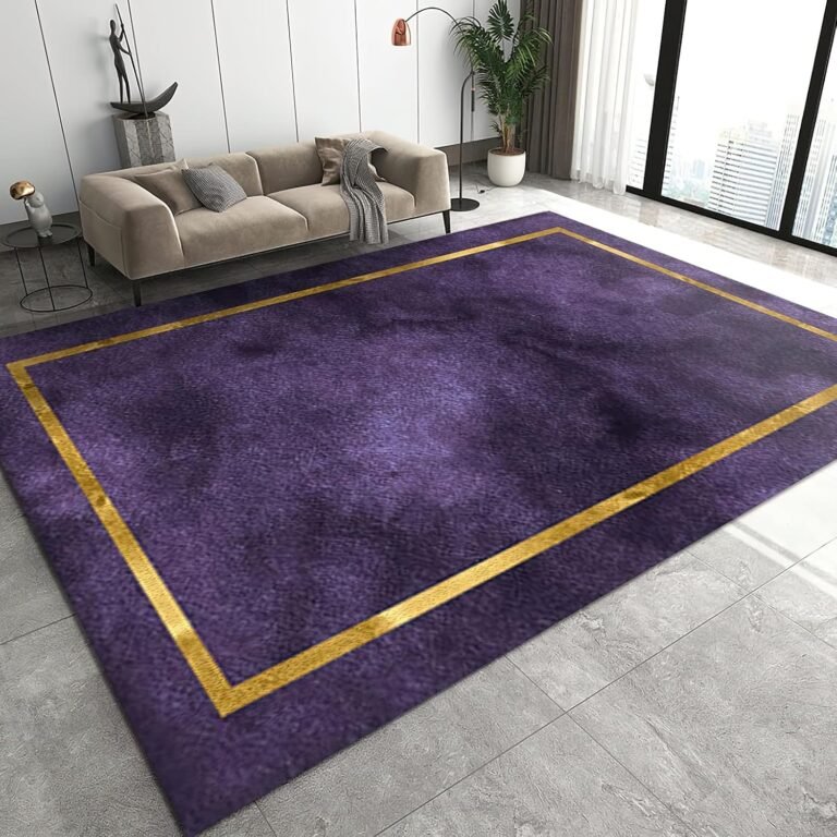 Light Luxury Purple Area Rug, Gold Border Non Slip Bedroom Rugs, Easy Care Durable Carpet for Indoor Living Room Office Decor Mat – 3 ft x 5 ft, Style-7