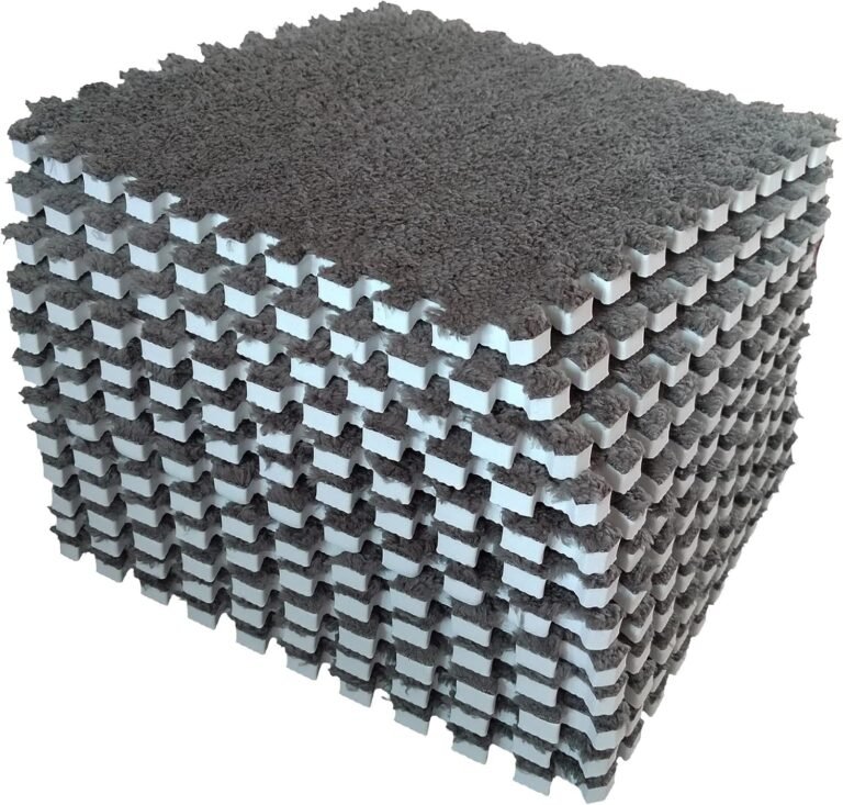 12 pcs Shaggy Soft EVA Foam Interlocking Carpet Fluffy Rugs Protective Floor Tiles Sport Play mats for Home Parlor, Bedroom, Children Kids Room (Grey)