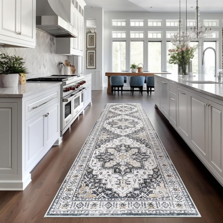Madane Runner Rug 2×8, Washable Hallway Runner Rugs, Non-Slip Low-Pile Soft Kitchen Rug Runner Laundry Room Rug, Vintage Throw Entry Foyer Mat for Entrance Living Room (Black, 2 x 8)