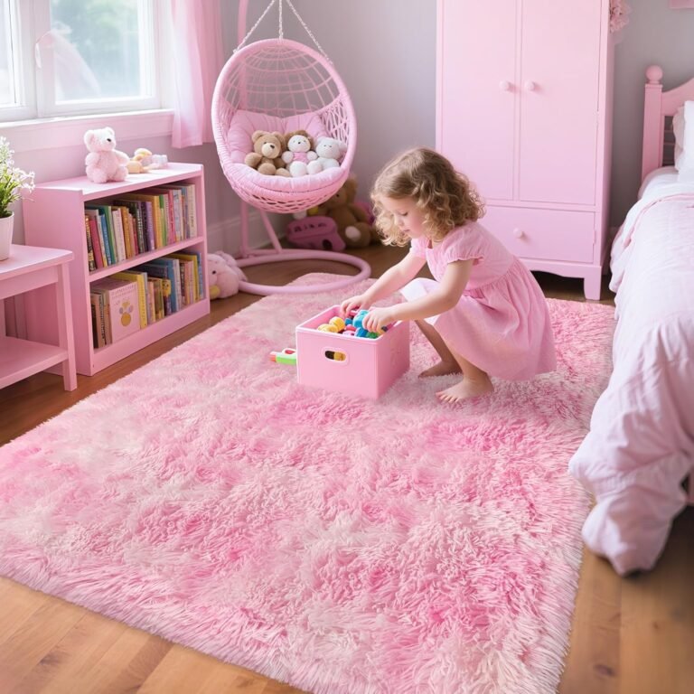 4×6 Pink Rugs for Bedroom Girls, Soft Fluffy Shag Pink Area Rug for Girls Kids Baby Room, Kawaii Fuzzy Thick Carpet Plush Mat Non-Slip Throw Rugs for Nursery Playroom Dorm Home Decor Aesthetic