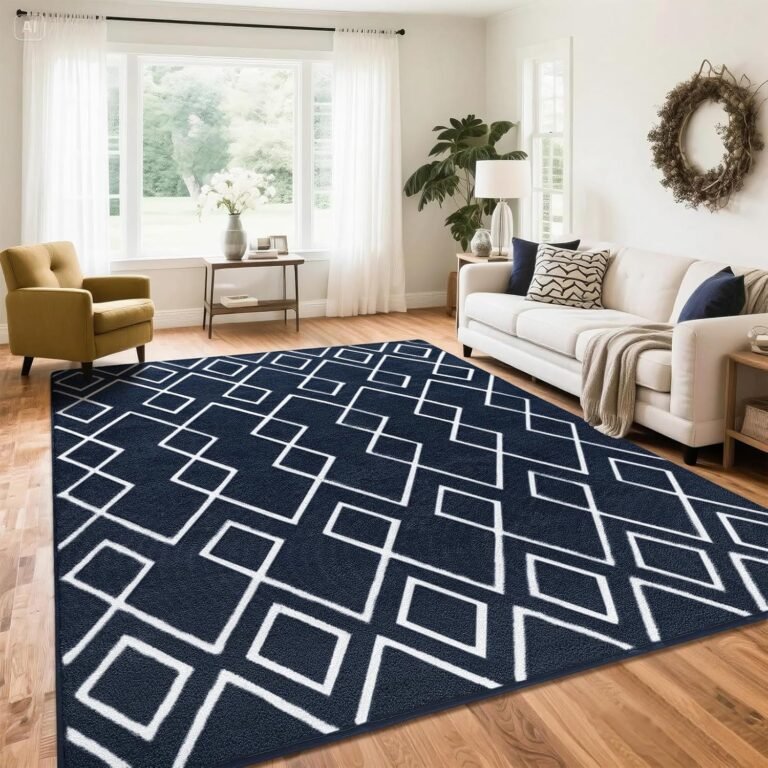 Soft Area Rug for Bedroom, 6x9Ft Moroccan Rugs for Living Room, Geometric Non-Slip Carpet with Memory Foam for Boys Girls’s Bedside Office Dining Room Farmhouse, Blue and White