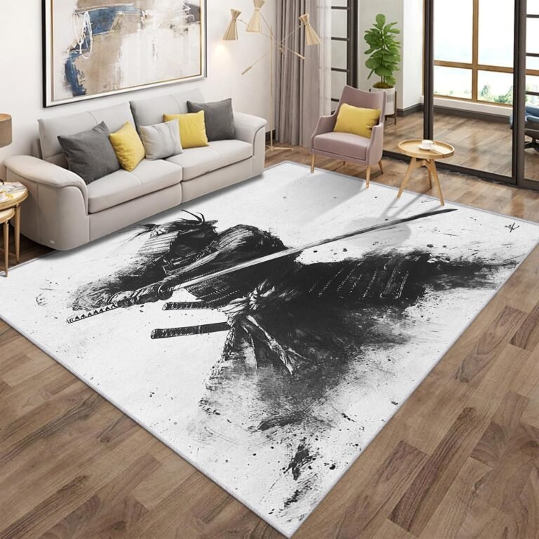 Japanese Samurai Rug for Bedroom Decor, Japanese Warrior Area Rugs 3×4 Ft, Asian Oriental Samurai Carpet for Living Room Study Room, Non Slip Low Pile Soft Washable Rug Dt-Ghf-13