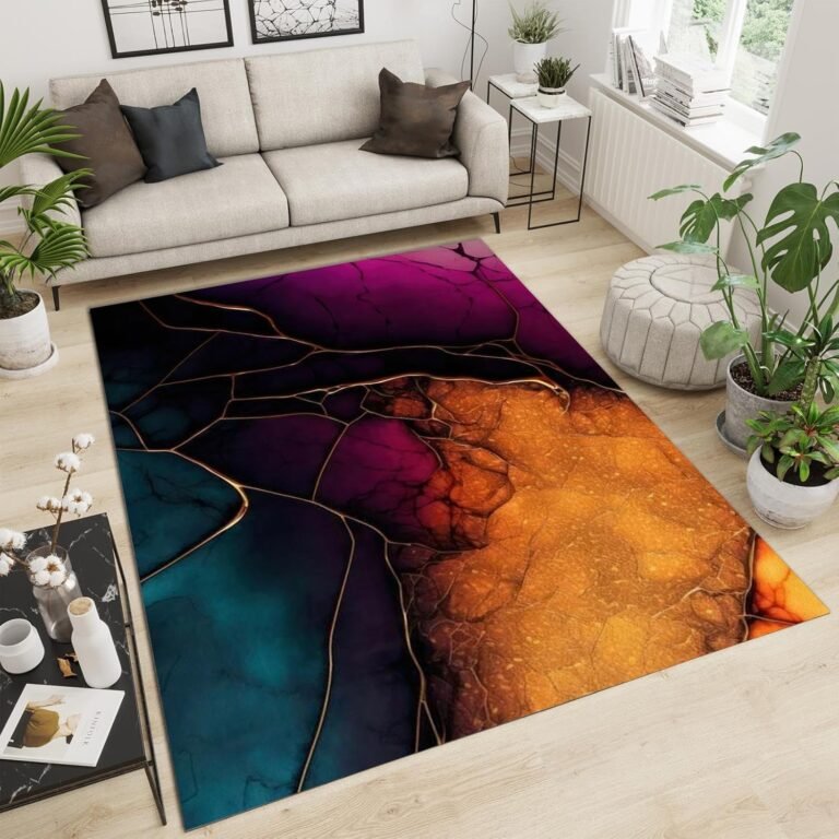 Orange Purple Blue Area Rug, Abstract Vintage Bedroom Rug, Living Room Rug Decor Soft Machine Washable Durable for Study Office Kids Room Corridor Laundry Room Dorm Foyer – 24″ W x 36″ L