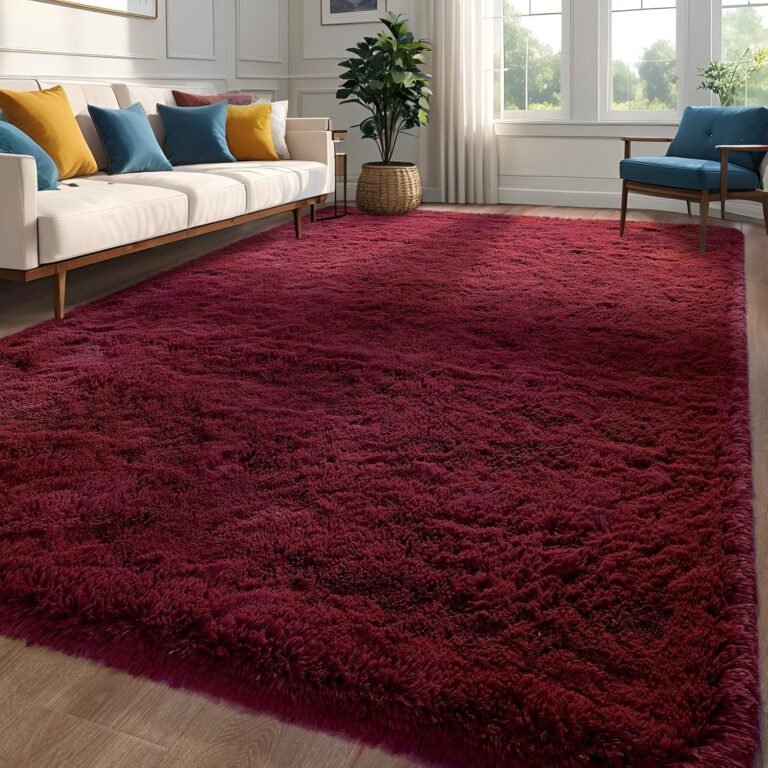 Burgundy Red Area Rug 6×9 Large Rugs for Living Room Bedroom, Fluffy Soft Rug Modern Carpets for Kids Room, Non-Skid Rectangular Indoor Cute Rug for Girls Boys Nursery Room Home Decor