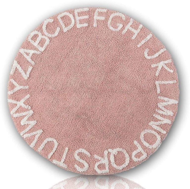 ABC Kids Rug Alphabet Educational Area Rugs for Infant Toddlers – Baby Play & Sleeping Plush Mat, Hand Woven Alphabet Carpet for Home Decor Teepee Tent (Round, 59″, Pink White)