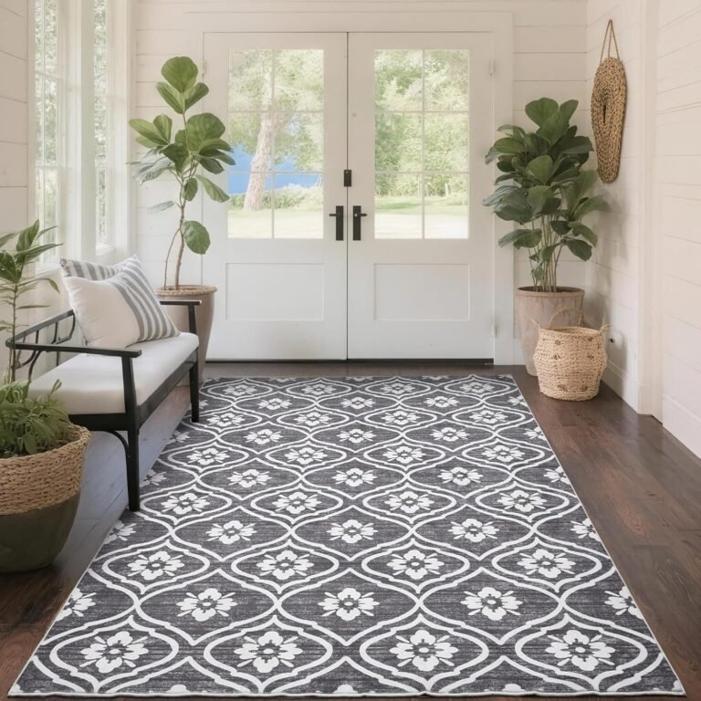 3×5 Ft Rugs, Washable Grey Rug for Living Room Low Pile Geometric Area Rugs Soft Moroccan Rug Print Pattern Non Slip for Indoor Kitchen Bathroom