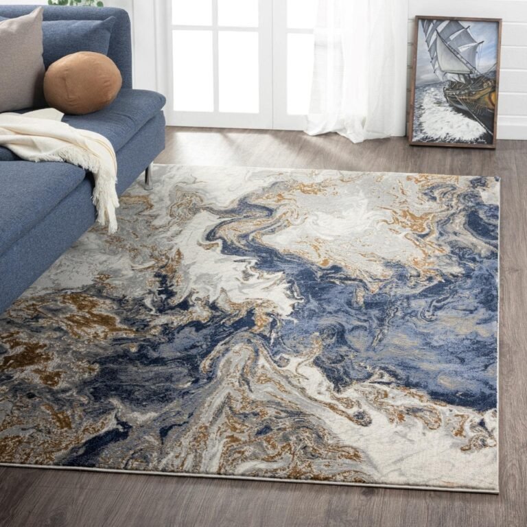 LUXE WEAVERS Marble Swirl Abstract Area Rug, Blue 5×7
