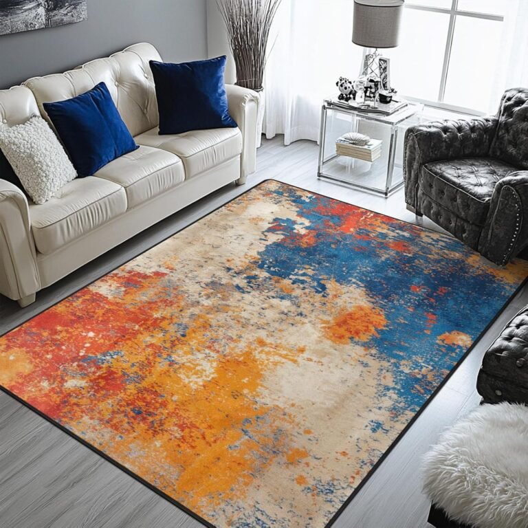 keepcute Abstract Colorful Area Rug 5×7 ft Non-Slip Carpets Beige Blue Floor Rug Carpet Decor for Living Room Bedroom Living Room Study Carpet
