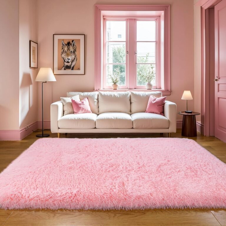 Thick Area Rug 5×8 Pink Fluffy Fuzzy for Girls Bedroom, Washable Plush Pastel Big Rugs for Living Room, Modern Soft Shag Shaggy Furry Thickened Toddler Nursery Kids Dorm Room Carpet
