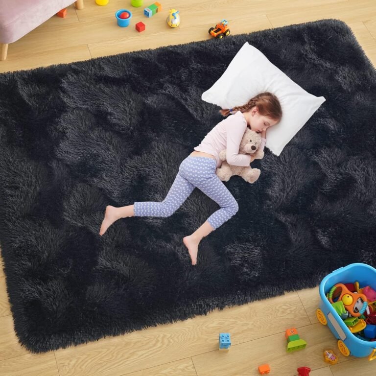 Ultra Soft Black Rugs for Bedroom 4×6 Feet, Fluffy Shag Area Rugs for Living Room, Large Comfy Furry Rug for Boys Kids Baby Room Decor, Non Slip Nursery Rug Modern Indoor Fuzzy Floor Carpet