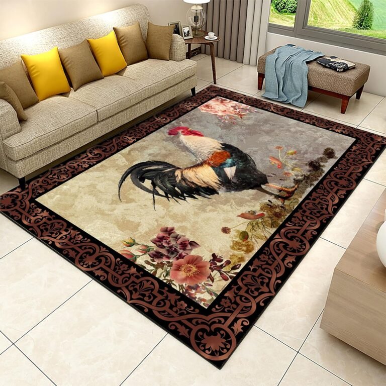 Rooster Area Rugs, 3x4ft, French Countryside Farm Animals Floral Bedroom Rug, Cozy Non-Shedding Sofa Mat, Absorbent Bathroom Decorations Apartment Rug for Patio Study Room Indoor