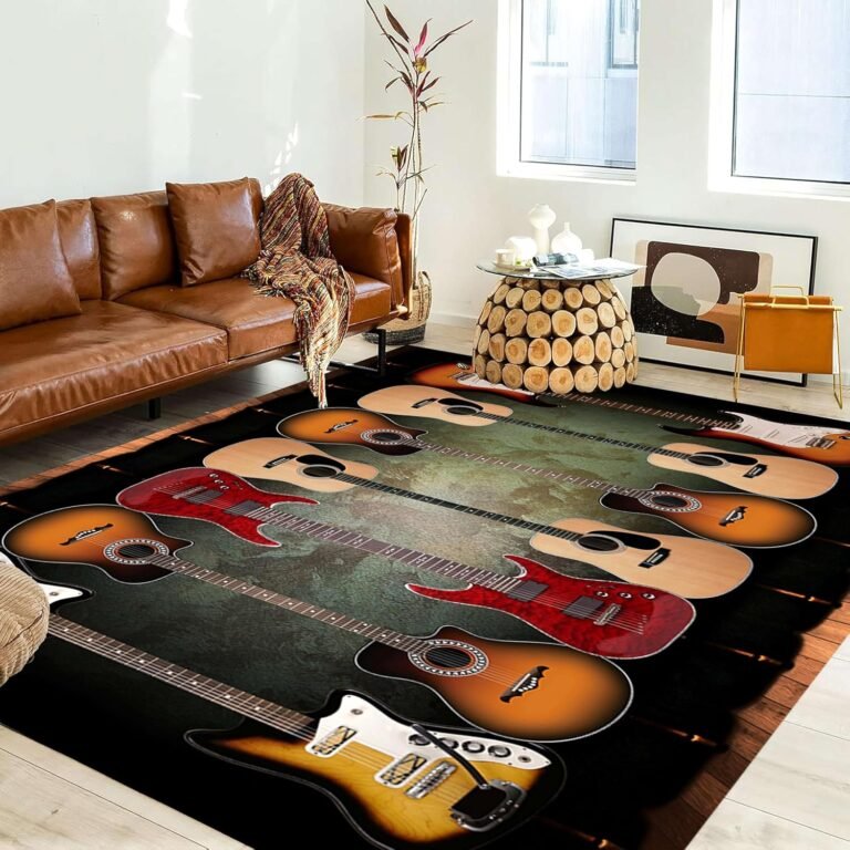 Music Area Rug, 3x4ft, Rock Electric Guitar Music Rugs, American Guitars Instrument 3D Carpet Living Room Bedroom Atmosphere Decoration Floor Mat Study Game Room Carpets Personalized Gift