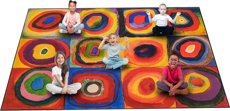 Red Art Classroom Rug Carpet Non-Slip Washable Rug for Preschool Elementary Library Reading Activity Art Studio Homeschool Kindergarten Pre-K Large Soft 12 Seating 6.5 x 8.5 ft