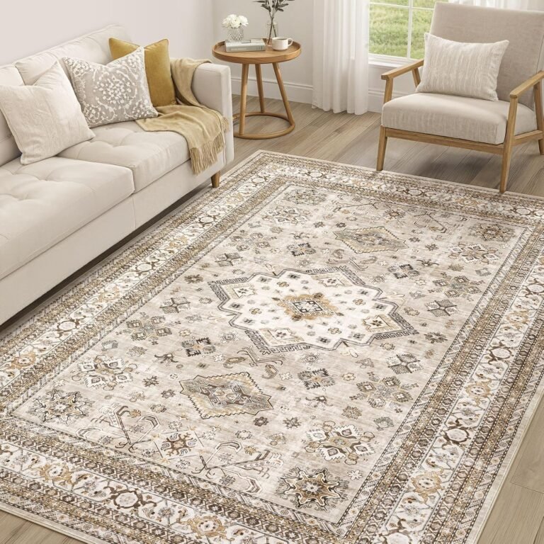 Vintage Living Room Area Rug 6×9 – Large Soft Washable Oriental Traditional Distressed Farmhouse Rugs for Bedroom – Indoor Floor Accent Carpet for Home Office House Decor – Beige