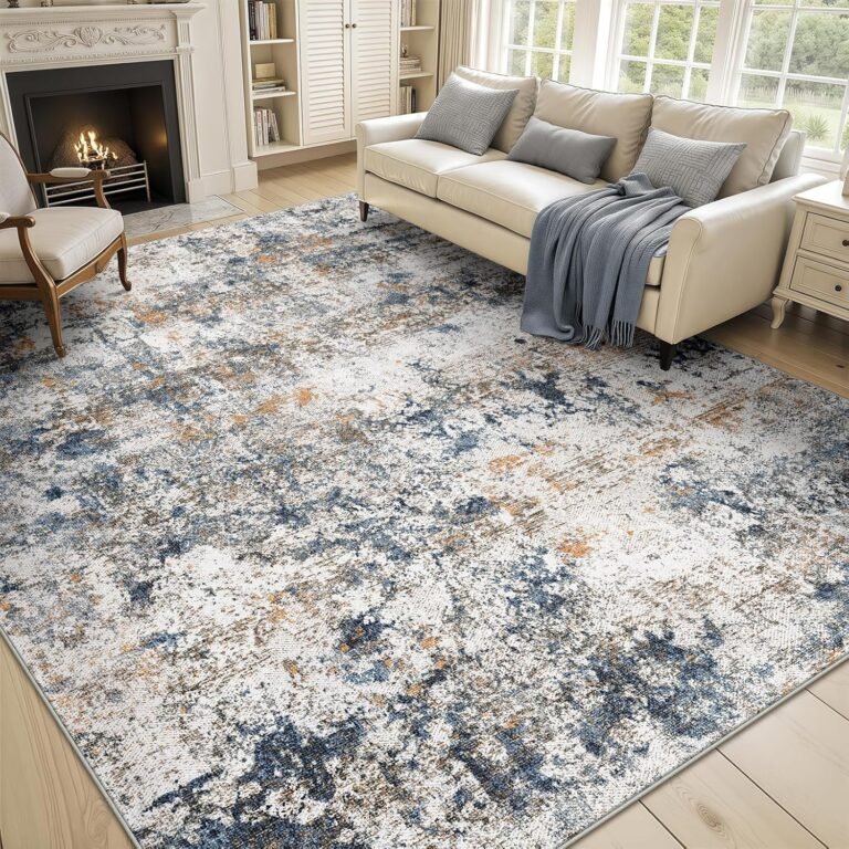 8×10 Washable Area Rug for Living Room, Multicolor Modern Vintage Abstract Rug Large Non-Slip Low Pile Soft Faux Wool Carpet, Kids and Pets Friendly for Bedroom Dining Room Farmhouse Home Decor Rug