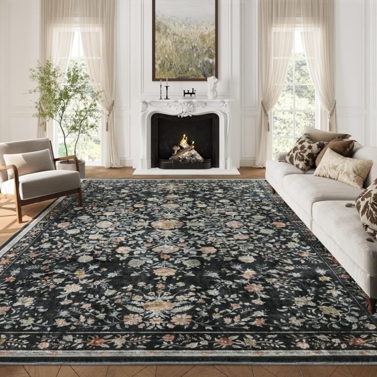 Area Rugs 8×10, Washable Floral Rug Non Slip Large Living Room Rug Vintage Distressed Soft Carpet for Bedroom, Dinning Room, Home Office