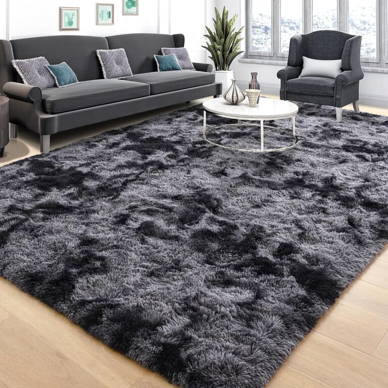 Tepook Soft Fluffy Rugs for Living Room, 5×8 Shaggy Area Rug for Bedroom, Modern Shag Rug Fuzzy Carpets for Kids, Plush Indoor Nursery Home Decor Rug with Non-Slip Bottom, Tie-dye Dark Grey