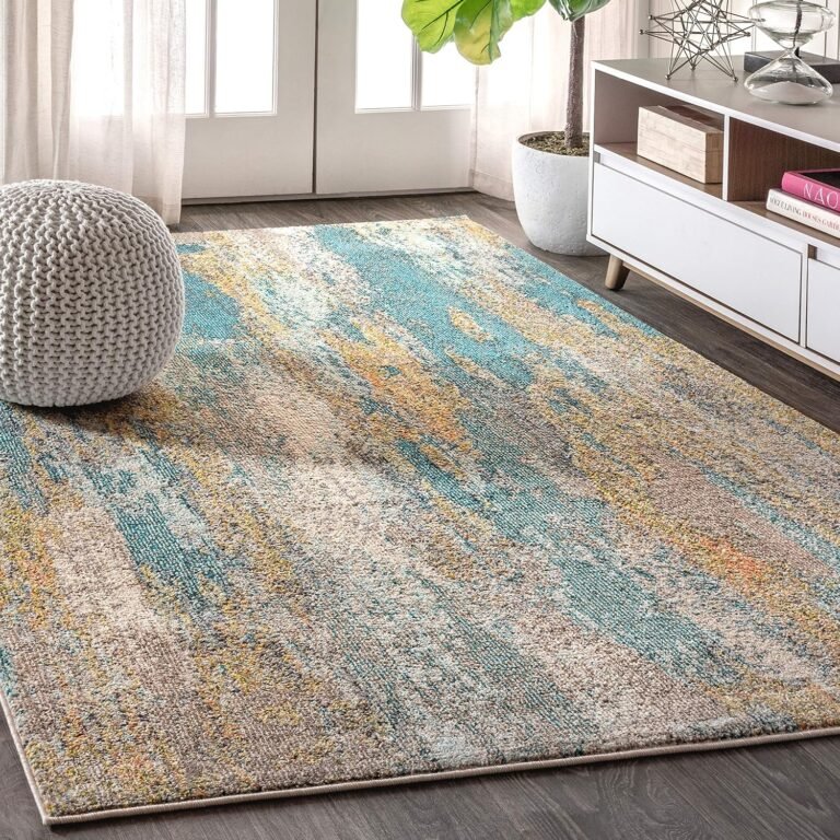 JONATHAN Y Modern Abstract Vintage Waterfall Blue/Brown/Orange 5′ Round Indoor Area Rug, Contemporary POP, Easy-Cleaning for Living Room, Bedroom, Kitchen, Pet Friendly, Non-Shedding (CTP106A-5R)