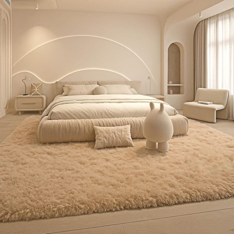 8×10 Area Rugs Living Room, Beige Large Plush Fluffy Bedroom Carpet, Non-Slip Upgraded Indoor Thick Soft Rug, Modern Plush Carpet Suitable for Kids Home Decor Aesthetics Dorm.