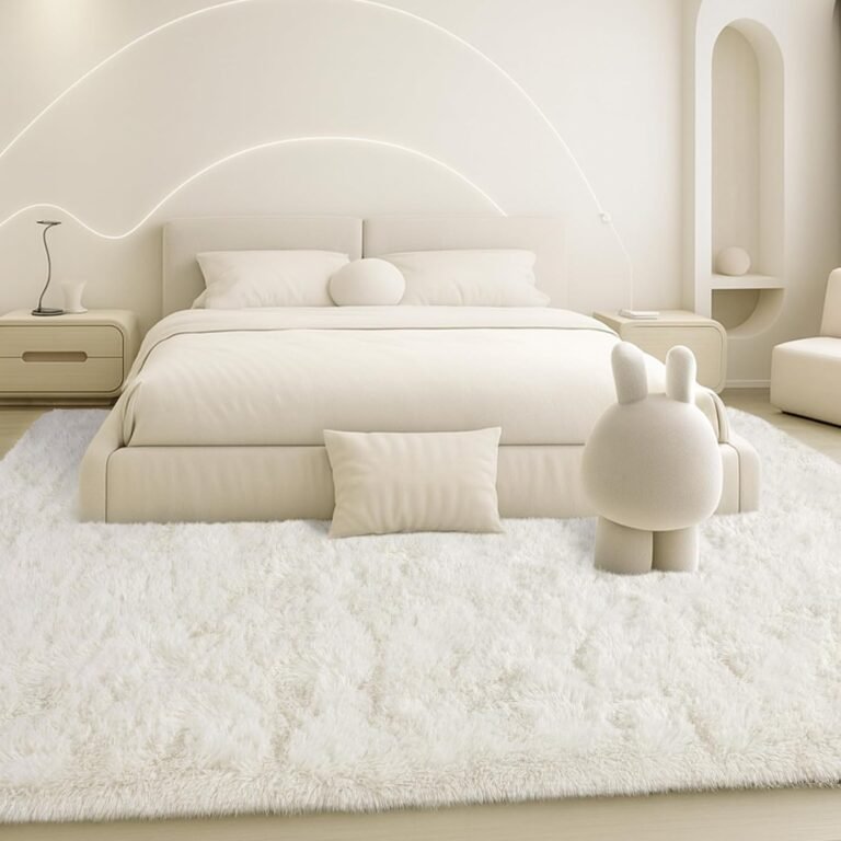 8×10 Area Rugs Living Room, Cream White Large Plush Fluffy Bedroom Carpet, Non-Slip Upgraded Indoor Thick Soft Rug, Modern Plush Carpet Suitable for Kids Home Decor Aesthetics Dorm.