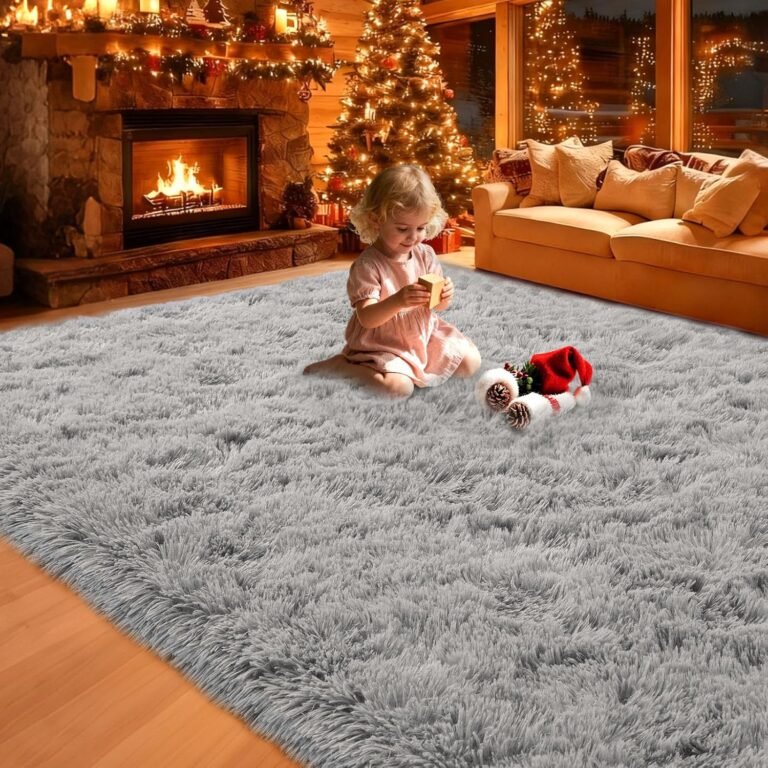 8×10 Area Rugs Living Room,Gray Large Plush Fluffy Bedroom Carpet,Non-Slip Upgraded Indoor Thick Soft Rug,Modern Plush Carpet Suitable for Kids Home Decor Aesthetics Dorm.