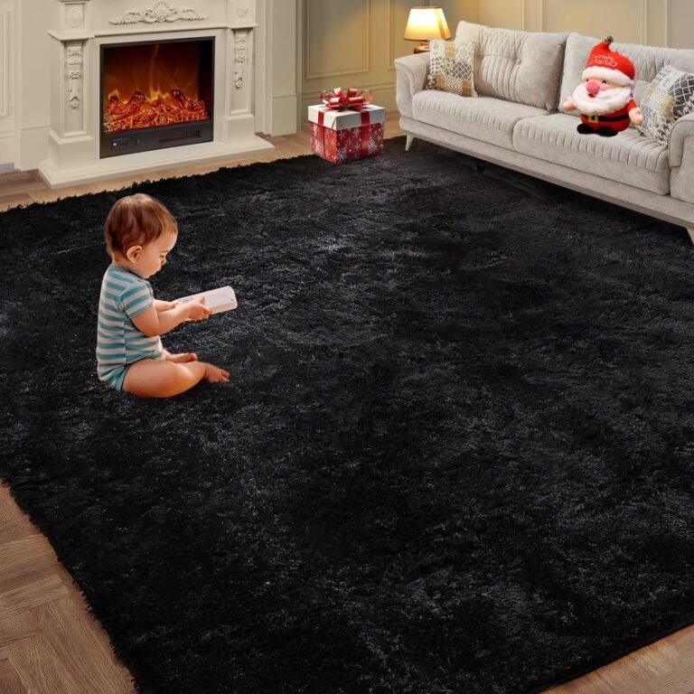 Super Soft Area Rugs for Living Room 5×7 Black, Fluffy Furry Shaggy Fuzzy Area Rug, Upgrade Anti-Skid Rectangular, High Pile Soft Throw Rug for Bedroom and Kids Room, Home Decor Aesthetic