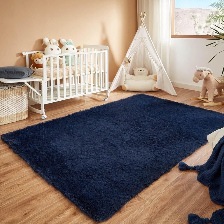 Floralux Area Rugs for Bedroom Living Room, 4×6 Rug, Dark Blue, Fluffy Fuzzy Carpet, Shag Plush Carpets for Nursery Kids Room, Home Dorm Decor Aesthetic