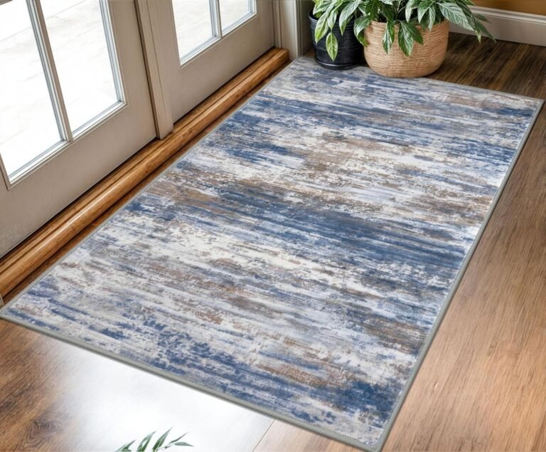 KOZYFLY Modern Abstract 3×5 Large Entryway Rug Non-Slip Washable Area Rug, Blue Rust Throw Rugs Indoor Mat for High-Traffic Door Entrance, Kitchen, Laundry, Nursery, Soft Bedroom Living Room Accent