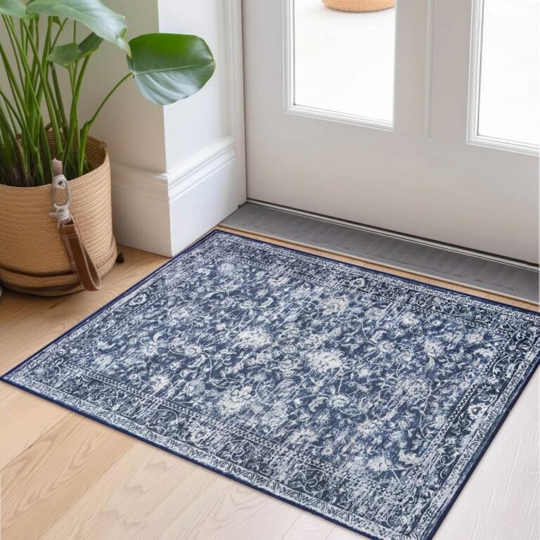 KILOCOCO Washable Rug 2×3 Rug for Entryway Printed Vintage Floral Soft Non-Slip Blue Kitchen Rugs Indoor Door Mat, Small Accent Throw Rugs for Laundry Room Bedroom Entrance