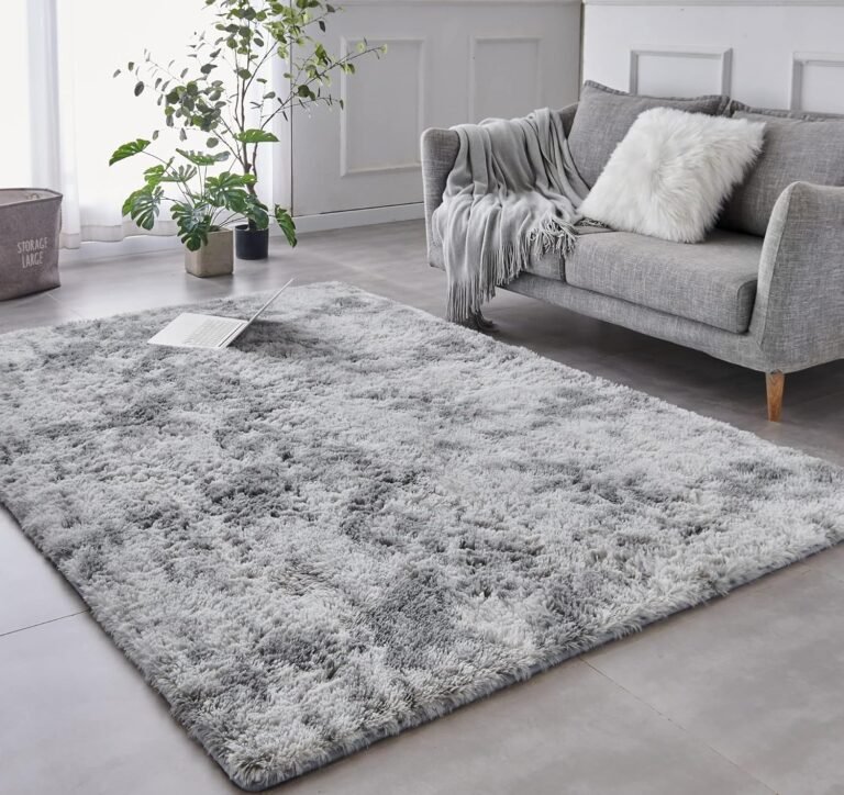 TABAYON Shaggy Tie Dyed Light Grey Rug, 2×3 Area Rugs for Living Room, Anti-Skid Extra Comfy Fluffy Floor Carpet for Indoor Home Decorative