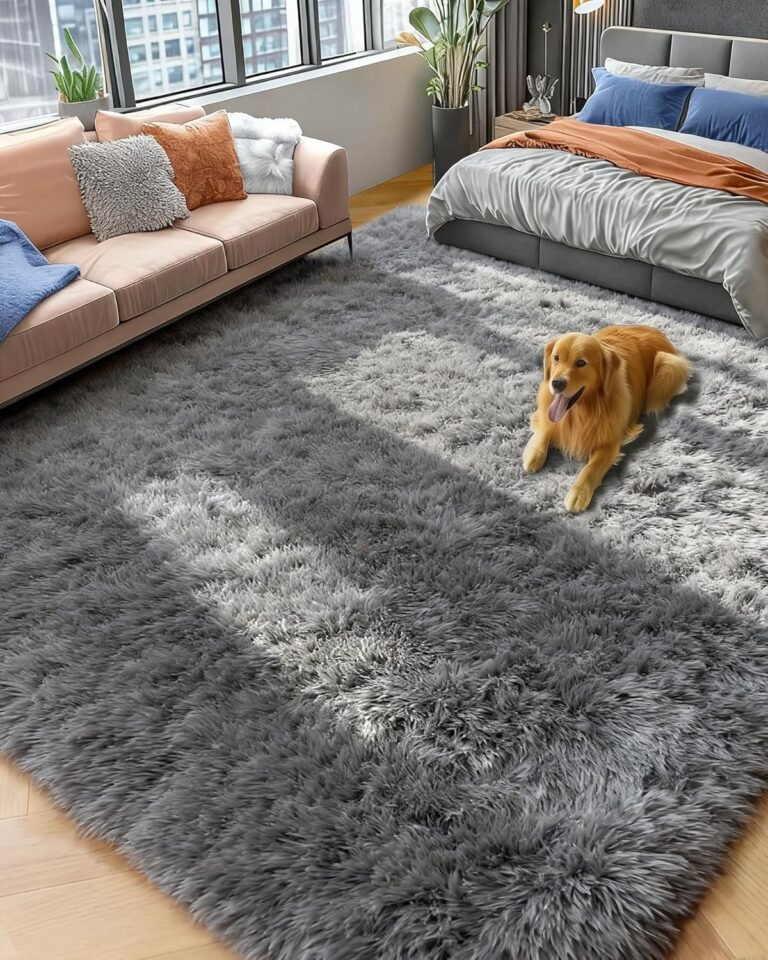PAGISOFE Grey Fluffy Rugs for Bedroom 4×6 Area Rug Shag Rug for Kids Room Furry Carpet Modern Living Room Rug Soft Shaggy Boys Rug Fuzzy Throw Rugs for Home Decor Aesthetic, Dorm Nursery Gray