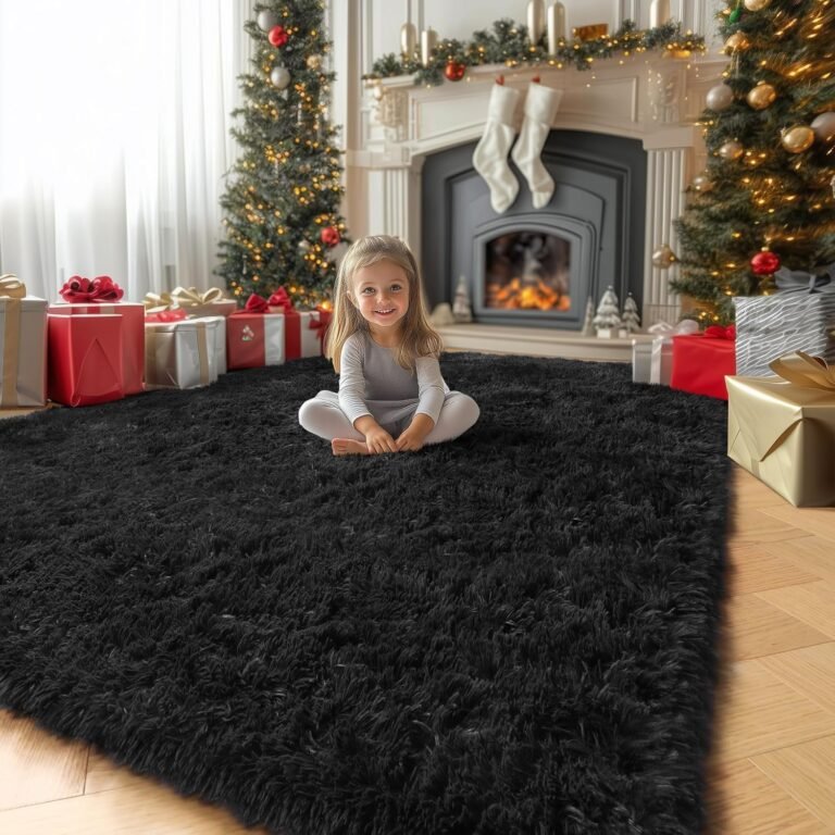 Amdrebio Black Washable Rugs for Bedroom Living Room Decor Aesthetic, Fluffy Shag Area Rugs for Kids, Men, Boys Room, Modern Cool Carpet for Classroom, Apartment, Nursery, Dorm, Office, 4×6 Rug