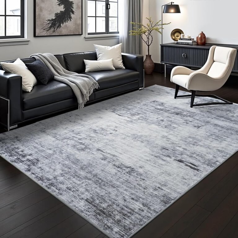 Toneed Abstract Area Rug Modern Washable Rug Soft Non Slip Rug Low Pile for Bedroom Living Room Dining Room Grey 4×6 Feet
