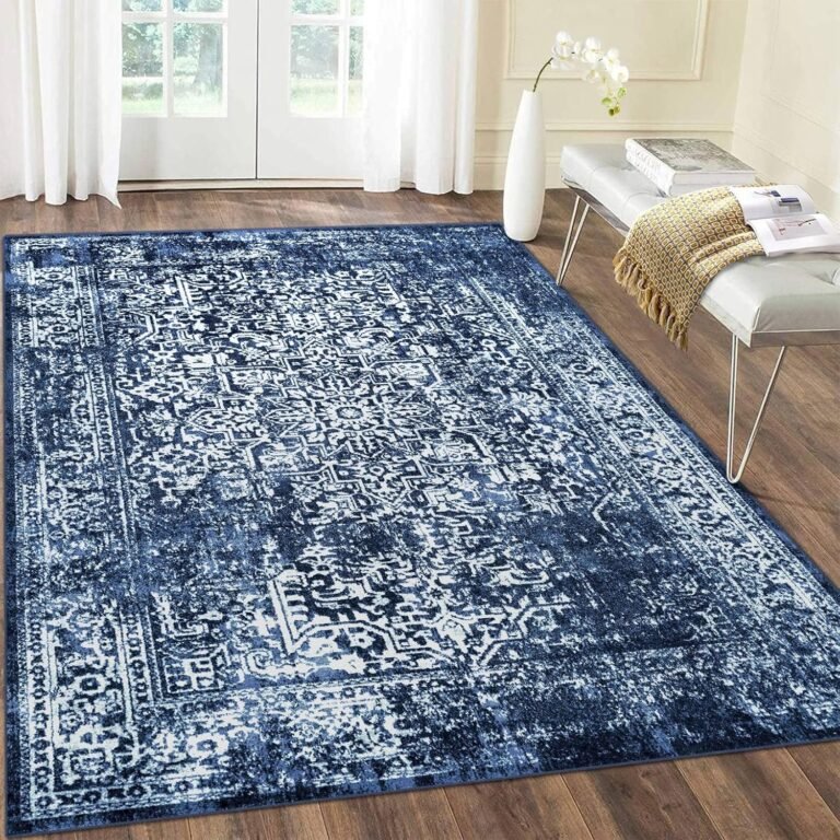 vivorug 5×7 Area Rugs, Stain Resistant Washable Rug for Living Room, Vintage-Inspired (Navy Blue, 5’x7′)