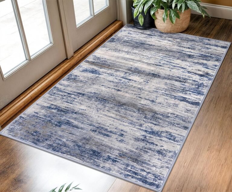 KOZYFLY Abstract Modern Washable 3×5 Area Rug Non-Slip Kitchen & Entryway Rug, Grey Blue Throw Rugs Indoor Mat for High-Traffic Door Entrance, Laundry, Nursery, Soft Bedroom Living Room Accent