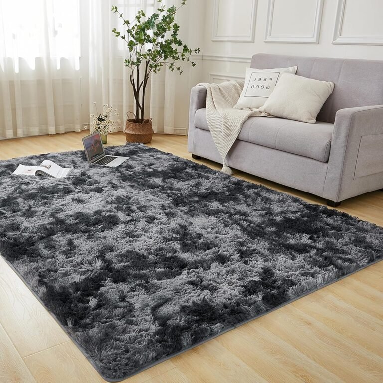 Andency Soft Area Rugs for Living Room Bedroom, 4×6 Non-Slip Fluffy Shag Carpet, Indoor Floor Fuzzy Shaggy Living Room Plush Rug for Kids Dorm Nursery Home Decor Aesthetic, Tie-Dyed Dark Grey