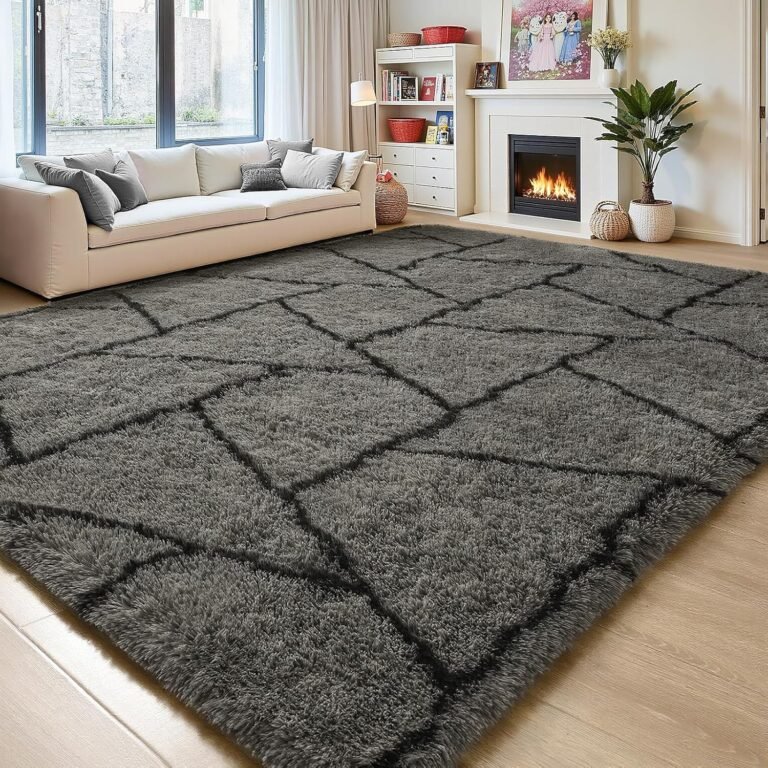 Fluffy Area Rugs for Living Room Bedroom, Modern Geometric 4×6 Feet Grey Rug, Soft Plush Shaggy Fuzzy Floor Bedside Carpet for Nursery Kids Girls Boys Teen Dorm Home Office Decor