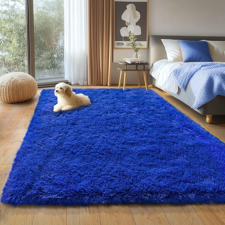 Blue Fluffy Area Rug for Bedroom, 4×5.9 Feet Shag Rugs for Living Room, Kids Rooms Boys Room Nursery, Soft and Comfy, Fuzzy Carpet Teen Dorm Home Decor Aesthetic, Upgrade Non Slip