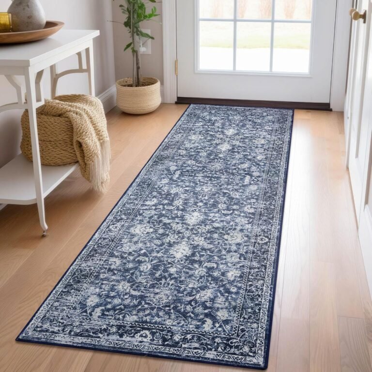KILOCOCO Hallway Runner 2×6 Rug Runner Printed Vintage Floral Washable Kitchen Runners Non-Slip Rubber Backed Runners for Hallways Laundry Room Distressed Boho Rugs for Entryway Bedroom, Blue